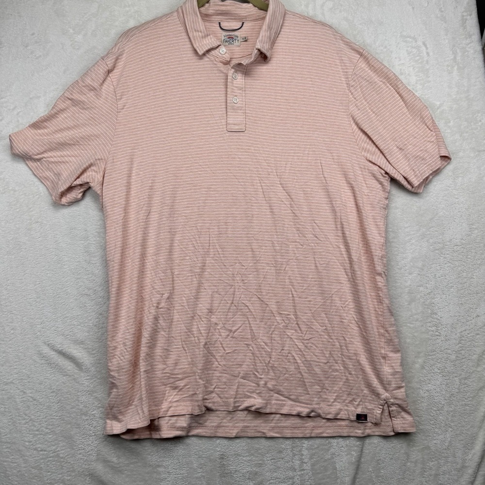 Faherty Polo Shirt Men's XL Stretch Coastal Casual Striped Short Sleeve Orange